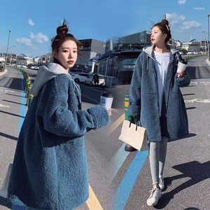 Women's Fur 2023 Winter Fashion Warm Faux Coat Zipper Hooded Casual Loose Lamb Coats Jacket Outwear Overcoat F25