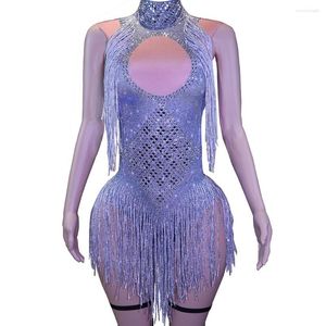 Scene Wear Bejeweled Block Rhinestone Showgirl Costume Bodysuit Women's Music Festival Dress Rave Outfits