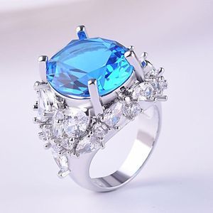 Cluster Rings HOYON 925 Silver Color Sapphire Ring Blue Diamond For Women Topaz Gemstone Jewelry Pulseras De Plata Mujer