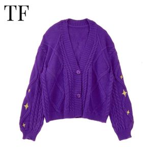 Women's Knits Tees Winter Purple Cardigan Women Star Embroidered Sweaters Limited Edition Tay Knitted Cardigans Lor Speak Vintage Now Sweater Tops 230729