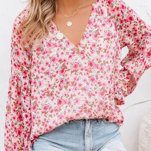 Women's Blouses Spring/summer Women Casual Loose Fitting Floral Chiffon Shirt V-neck Long Sleeves Chemisier Femme Nouvelle Collection Blosue