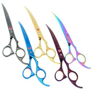 Hair Scissors 7 0 Professional Pet Grooming Dog Cutting Curved Head Shears Japan 440C Thinning Clipper LZS0597241r