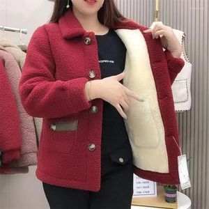 Women's Fur 2023 Autumn Winter Women Imitation Lamb Wool Jacket Thicken Warm Pocket Coat Cotton Padded Female Outerwear