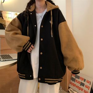 Женские куртки Houzhou Vintage Bomber Jacket Женская корейская мода негабаритная бейсбольная уличная одежда с капюшоном Harajuku в стиле эстетика 230729