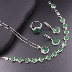 Wedding Jewelry Sets XUTAAYI Earrings 925 Silver For Women Jade green Bracelet Rings Bridal Pendant Necklace Set 230729