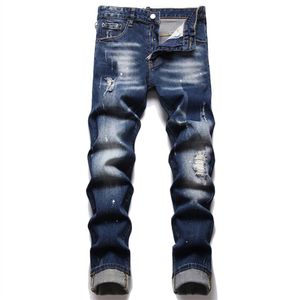 Дизайнерские джинсы брюки мужская джинсовая джинсовая джинсовая джинсовая ткань брюки модные отверстия США.