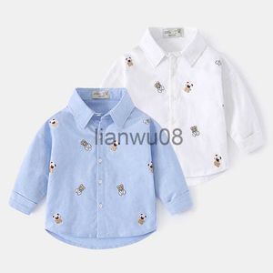 Kids Shirts 2022 Spring And Autumn New Baby Boys Shirt Baby Cartoon Top Long Sleeve Shirt Solid Color Clothes Shirt Pure Cotton x0728