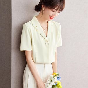 Women's Blouses 2023 Summer Elegant Fashion Simple Professional Attire Temperament Suit Collar Short Sleeves Women Shirts Top Z313
