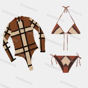 Plaid Swimwear Women Designer Long sleeve One Piece Fashion Sexy Beach Surfing Holiday Swimwear Two Piece Set329U