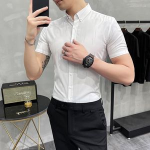 Men's Casual Shirts Plus Size 5XL-M Summer Thin Dashed Stripes Short Sleeve For Men Clothing 2023 Business Formal Wear Slim Fit Office Dress