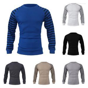 T-shirt da uomo T-shirt lavorata a maglia moda maschile T-shirt manica lunga da uomo a righe verticali Casual Stretch Slim Abbigliamento fitness Pullover primaverili Tee