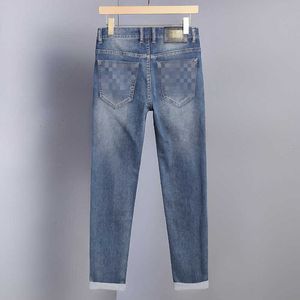 Men's Jeans designer Summer New Mens Embroidery Big CSlim Fit Straight Sleeve Elastic Long Pants Printed Trendy Style P87C