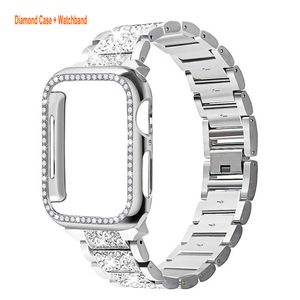 Metal Band with Case Compatible with Apple Watch 49mm bands Bling luxury Apple Watch Strap 44mm iWatch Series SE Series 8 7 6 5 4 3 2 Accessories Replacement for Men Women
