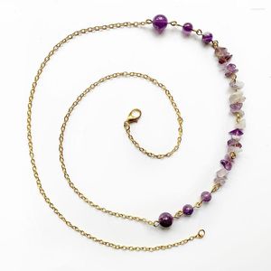 Catene Bhuann Natural Purple Crystal Pendant Stone Collana Uomo Donna Long Chain Chips Pietre Healing Quartz Beads Jewelry Dropship