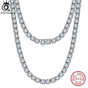 Strängar Strings Orsa Jewels Luxury 925 Sterling Silver 3 4mm Tennis Chain Necklace For Women Fashion Round Cubic Zirconia Jewelry SC74 230729