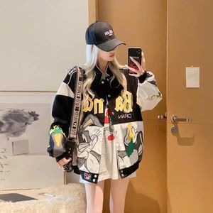 2023Autumn Rabbit Embroidery Baseball Thin Jacket Men Women Loose Bomber Coat Streetwear Long Sleeve Outerwear