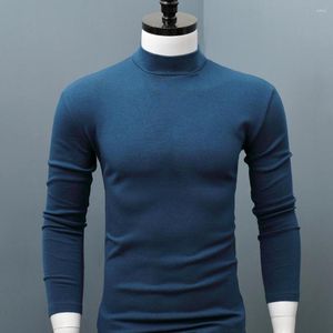 Blusas masculinas elegantes outono outono manga longa gola meia alta secagem rápida cor sólida elástica masculina