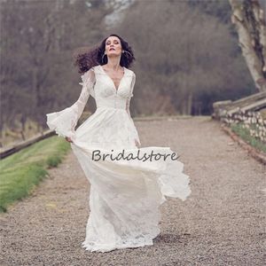 Abito da sposa in pizzo fata vittoriano Hippies Celtic Gotico Rinascimentale Medievale Boho Bride Flare Sleeves Bohemian Civil Bride Vestidos De Novia hippie Robes Mariee