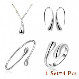 Band Rings New Jewelry Droplet Necklace Set Of Four Pieces Plated 925 Silver Earrings Ring Bracelet Set0032 Gift