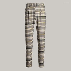 Mäns kostymer Summer Slim Plaid Western Pants Casual High Quality Cotton Stretch Classic Trousers Man Plus Size 40 42