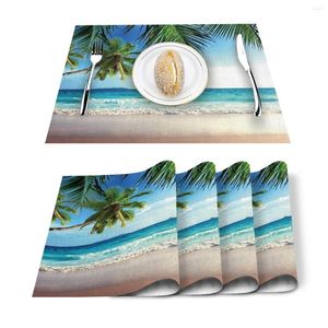 Table Runner 4/6pcs Set Mats Beach Coconut Tree Wave Sky Printed Napkin Kitchen Accessories Home Party Decorative Placemats