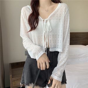 Women's T-Shirt Lace-Up Pure Sun Protection Cardigan Thin Women's Short With A Small Halter Cape To Match The Summer Dress