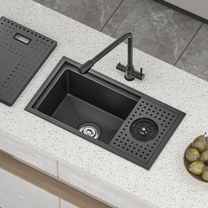 Hidden Kitchen Sink Stainless Steel sink Black Small Single Bowl Modern Mini Wash Basin smart multi functional Sink accessories