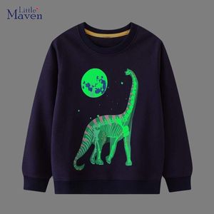 Hoodies Sweatshirts Little maven Baby Boys Luminous Sweatshirt Cotton Autumn Casual Clothes with Dinosaur and the Moon Fashion for Kids 230729