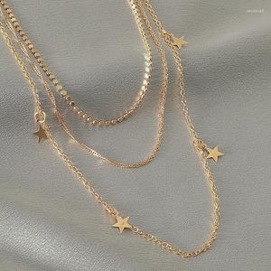 Подвесные ожерелья Ожерелье Женщины Пентаграмма Женщина Цепь высококачественных ювелирных украшений Многослойное золото