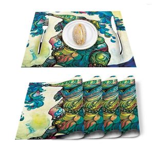 Table Runner 4/6pcs Set Mats Africa Elephant Printed Napkin Kitchen Accessories Home Party Decorative Placemats