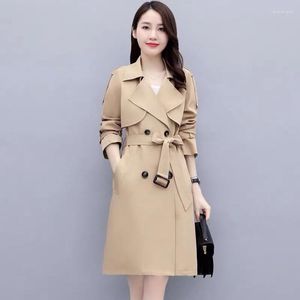 Trench Coats Feminino Primavera Outono Meia-Cabeco Feminino Com Cinto Lapela Abotoado Manga Longa Bege Caqui Preto Curto Quebra-vento