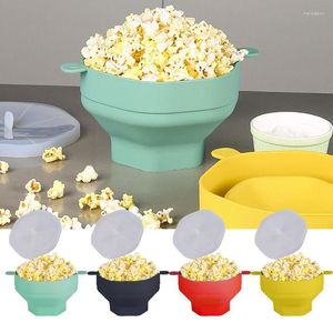 Bowls Popcorn Silicone Bowl Microwave Bucket With Lid Heat-resistant Chips Dish Household Kitchen