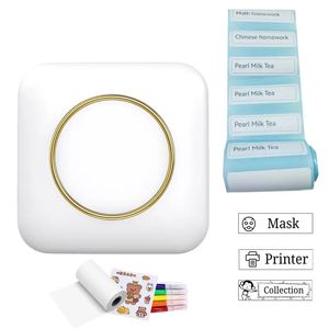 Portable BT-Compatible Mini Printer: Inkless Pocket Printer For IPhone Thermal Sticker Maker Machine, 6 Rolls Paper, Label Printer For Receipt Picture