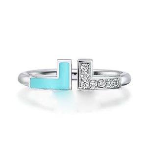 Anelli a fascia classici di design di marca di lusso in argento S925 per donna elegante fascino bianco blu madreperla brillante cristallo bling gioielli anello di diamanti