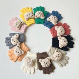 Guanti per neonati Orso dei cartoni animati Guanti per dita intere per bambini Autunno Inverno Lana lavorata a maglia Ragazzi Ragazze Guanti caldi