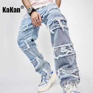 Jeans Masculino Kakan Europeu e Americano Vintage Casual Jeans Vestuário Masculino Calças de Perna Larga Calças Longas Longas Soltas K092010 230729