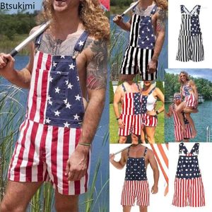 Herren Jeans 2023 Independence Day Overalls Jumpsuit lässige patriotisch gedruckte amerikanische Flagge gestreifte Rompers Men Hosen Hosen