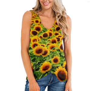 Kvinnors tankar Kvinnor Summer Casual Top Shirt V Neck Blomma ärmlös Löst modetank Sexig gröda