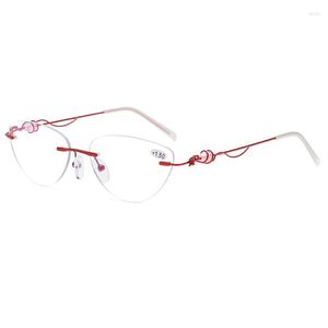 Güneş Gözlüğü Ultralight Lady's Rimless Okuma Gözlükleri 1.50 Cateye Blue Anti-Gözlük Presbyopic Canjur Vidasız Okuyucu