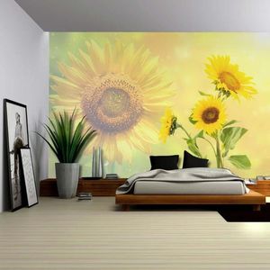 Wallpapers Custom 3D Po Wallpaper Sunflowers On A Yellow Background With Sunflower Home Decor Removable