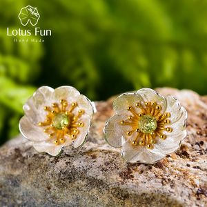 Stud Lotus Fun 18K Gold Blooming Anemone Flower Earrings Real 925 Sterling Silver Handmade Fine Jewelry for Women Gift 230729
