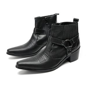 Botas 2023 Plus Size Formal Dress Shoes Pointed Toe Cowboy Club Genuine Leather Short Boots Punk Style Business Men Ankle Boots