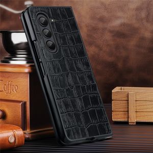 Genuine Leather Crocodile Slim Case for Samsung Galaxy Z Fold5 Retro Business Armor Back Cover