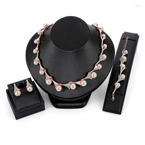 Necklace Earrings Set 1Set Bracelet Bride Wedding Women Jewelry Luxury Pearl Pendant