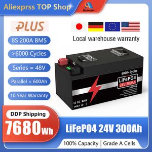 24V 300Ah LiFePO4 Battery 200Ah 100Ah Bluetooth Lithium Batteri 6000+ Cycles 7KW For RV Boat Solar-10 Year Warranty No Tax