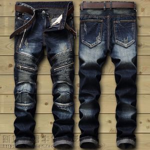 Men's Jeans Drop Fashion Biker Jeans Men's Distressed Stretch Ripped Hip Hop Slim Fit Holes Punk Denim Cotton Pants 230729