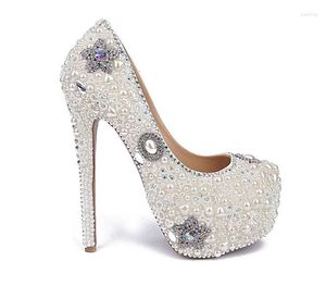 Elbise Ayakkabı İnci Kristal Gelin Düğün Gelin Rhinestone Platform 160mm Stiletto Topuk Pompalar 35-41