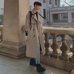 Men's Trench Coats Autumn Long Over-the-knee Windbreaker Mid-length Double-breasted Loose Casual High Street Overcoat Men Top Male Clothes