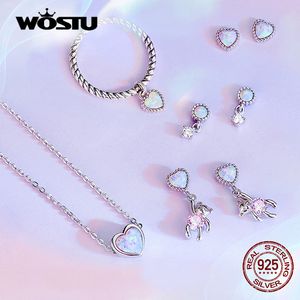 Stud Wostu 925 Sterling Silver Round Beads Opal Love Heart Bear Ear Buckles örhängen för kvinnor Fashion Party Jewelry Gift E1385 230729