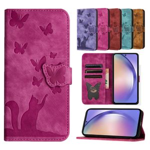 Custodie a portafoglio in pelle PU per Samsung S23 Ultra S22 Plus S21 S20 FE A24 4G A34 A54 A14 A53 A33 A23 A13 A22 A42 A32 Butterfly Cat Print Card Slot Holder Phone Flip Cover Pouch